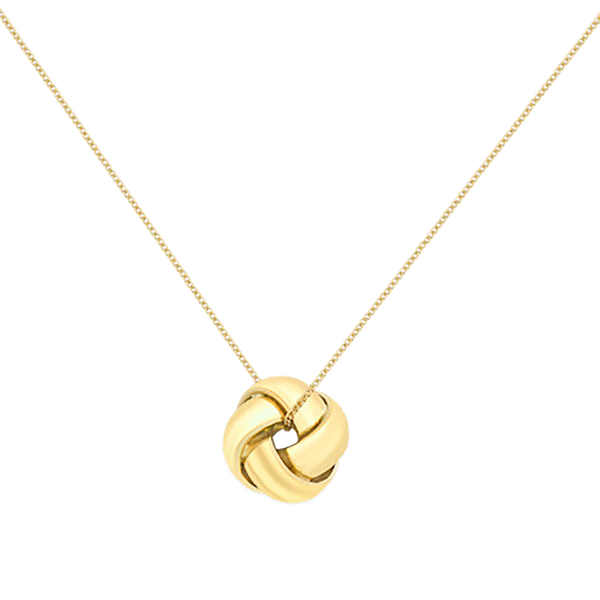 4 Way Knot Pendant with Diamond Cut Curb Chain in 9K Yellow Gold 18 Inch