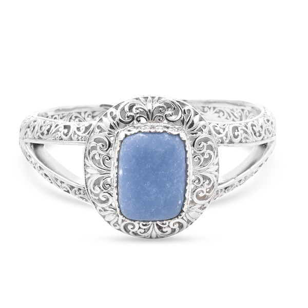 Royal Bali Collection- Blue Opal Cuff Bangle (Size 7.5) in Sterling Silver 28.36 Ct, Silver Wt 53.62