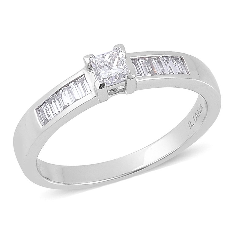 ILIANA 18K White Gold IGI Certified Princess Cut Diamond (SI G-H) Engagement Ring 0.500 Ct.
