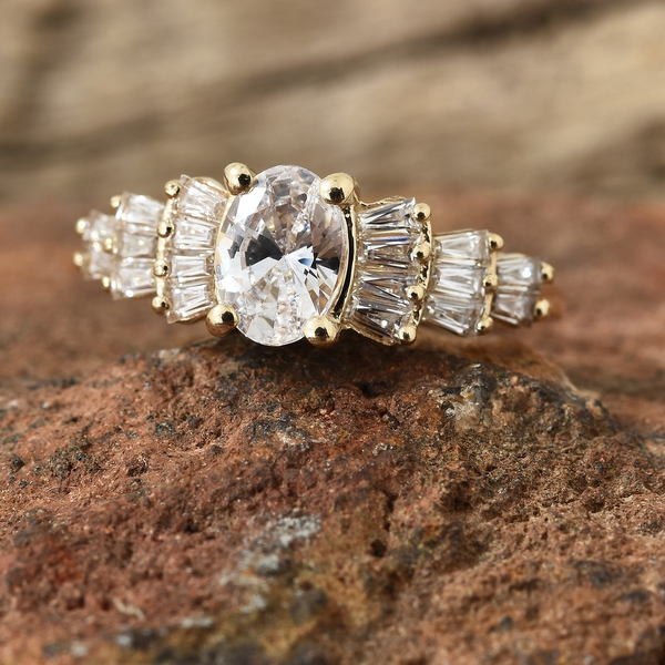 Lustro Stella - 9K Yellow Gold (Ovl and Bgt) Ring Made with Finest CZ
