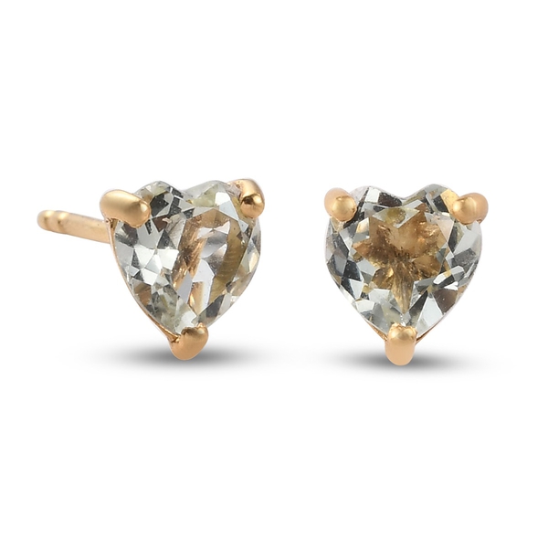Prasiolite Heart Stud Earrings (with Push Back) in 14K Gold Overlay Sterling Silver 1.66 Ct.
