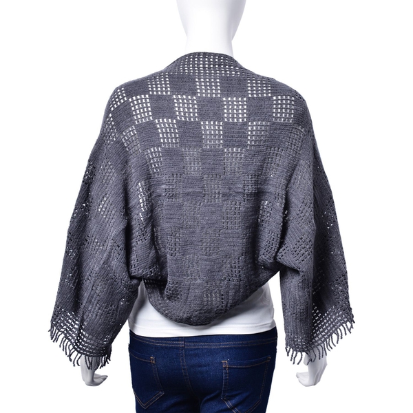 Designer Inspired Grey Colour Check Pattern Poncho (Size 130x25 Cm)