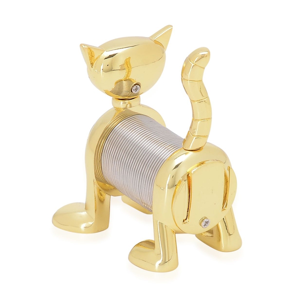 STRADA Japanese Movement Slinky Cat Table Clock in Gold Tone