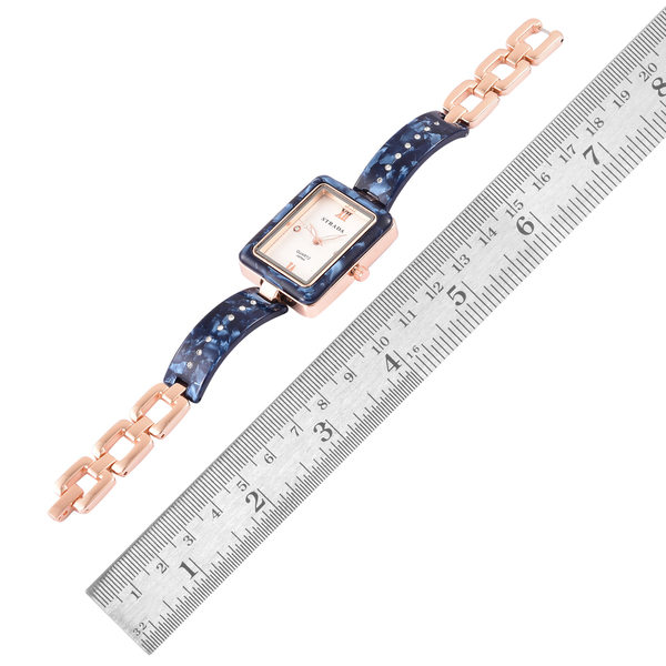 STRADA Japanese Movement White Austrian Crystal Studded Dial Watch in Rose Gold Tone with Blue Colour Strap