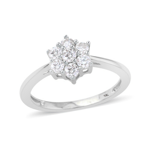 9K White Gold 0.50 Ct SGL Certified Diamond (I3/G-H) 7 Stone Floral Ring