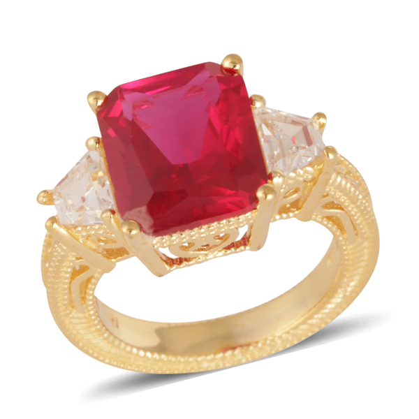 ELANZA AAA Simulated Ruby (Oct), Simulated Diamond Ring in 14K Gold Overlay Sterling Silver