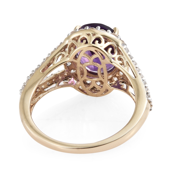 5.50 Ct AAA Moroccan Amethyst and Natural Cambodian Zircon Ring in 9K Gold