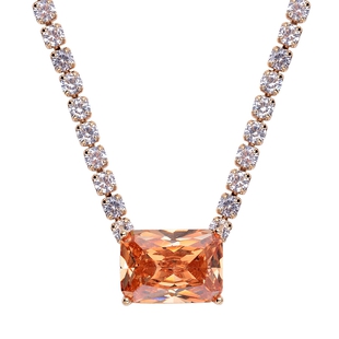 Simulated Champagne Diamond and Simulated White Diamond Necklace (Size 20) in Yellow Gold Tone