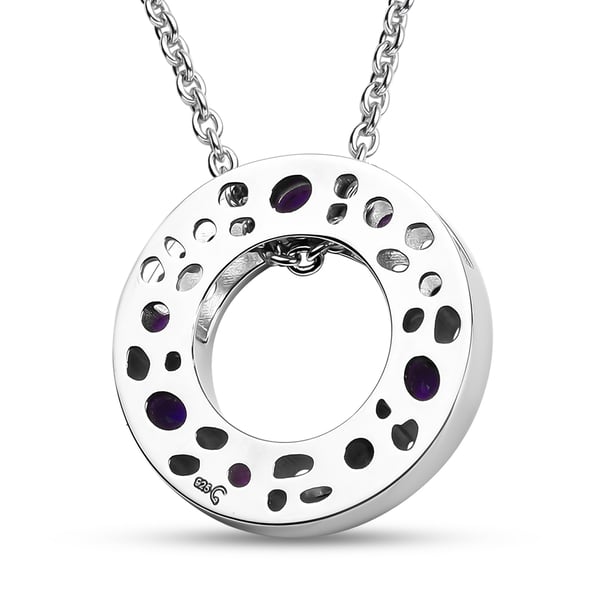 RACHEL GALLEY Amethyst Pendant with Chain (Size 18/24/30) in Rhodium Overlay Sterling Silver, Silver Wt. 11.78 Gms