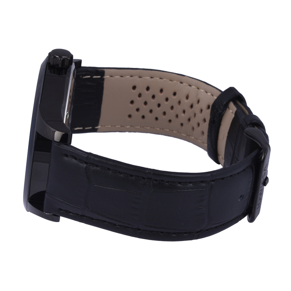 JOWISSA Tiro Swiss Mens 5 ATM Water Resistant Watch with Alligator Print Genuine Leather Strap - Black
