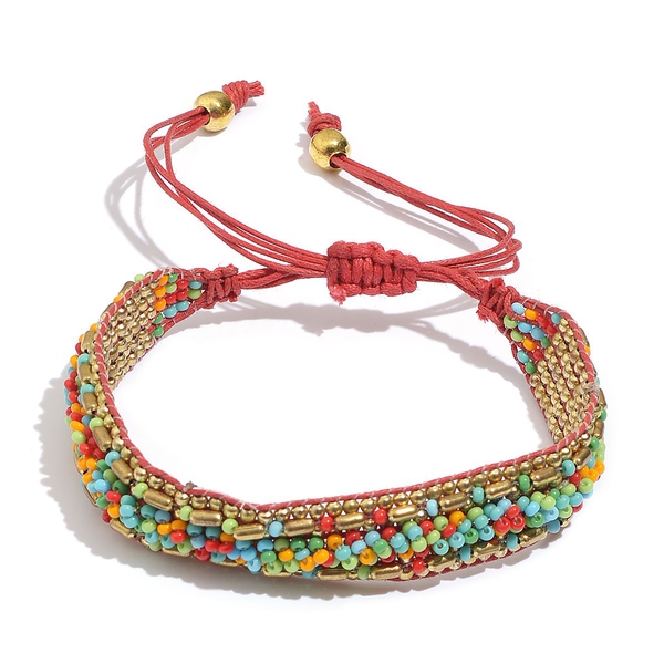Set of 2 - Multi Colour Seed Beaded Red and Turquoise Colour Bracelet