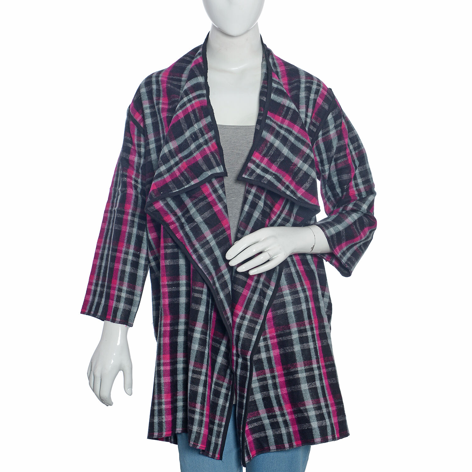Designer Inspired - Pink, Grey and White Checker Pattern Cardigan Size 85x55 Cm