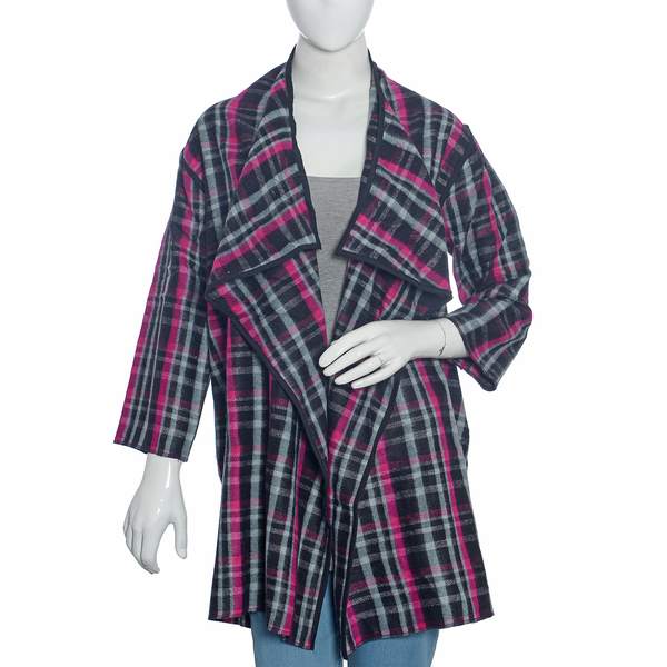 Designer Inspired - Pink, Grey and White Checker Pattern Cardigan Size 85x55 Cm