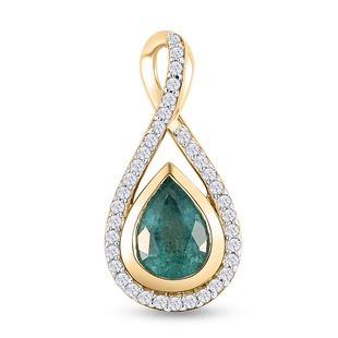 9K Yellow Gold AA Kagem Zambian Emerald and Diamond Pendant 1.15 Ct.
