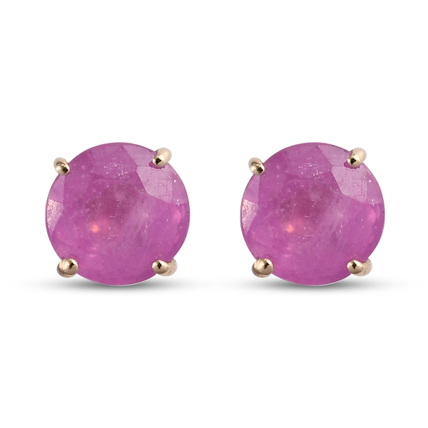 9K Yellow Gold AA Pink Sapphire (FF) Solitaire Stud Earrings (with Push Back) 2.50 Ct.