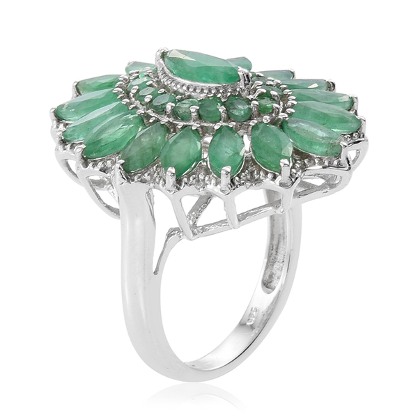Kagem Zambian Emerald (Mrq 0.50 Ct) Floral Ring in Platinum Overlay Sterling Silver 4.000 Ct.