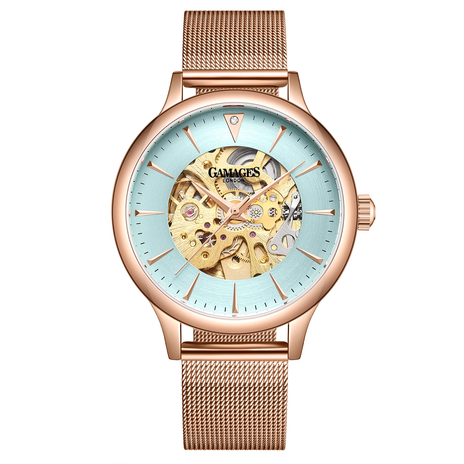 GAMAGES OF LONDON Automatic Movement Ladies Pastel Skeleton Watch in Rose  Gold Tone - 7173705 - TJC
