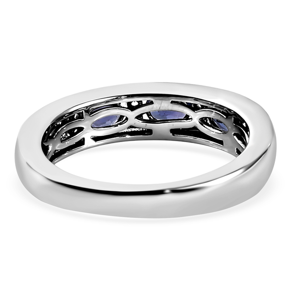 Tanzanite and Natural Cambodian Zircon Half Eternity Ring in Platinum Overlay Sterling Silver 1.14 Ct