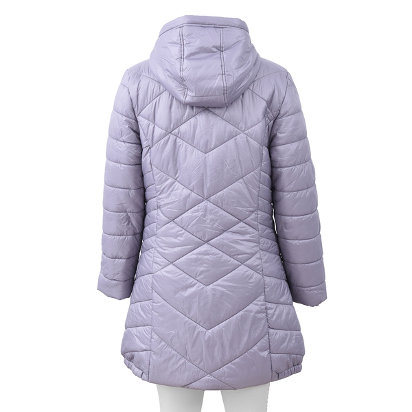 Solid Colour Women Long Puffer Coat with Two Zipper Pockets (Size XL 16 - 18) - Silver Grey