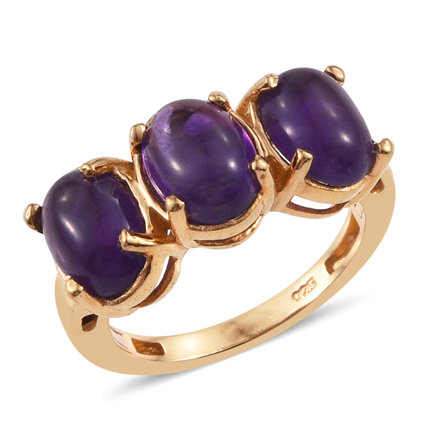 AA Lusaka Amethyst (Ovl) Trilogy Ring in 14K Gold Overlay Sterling Silver 3.500 Ct.