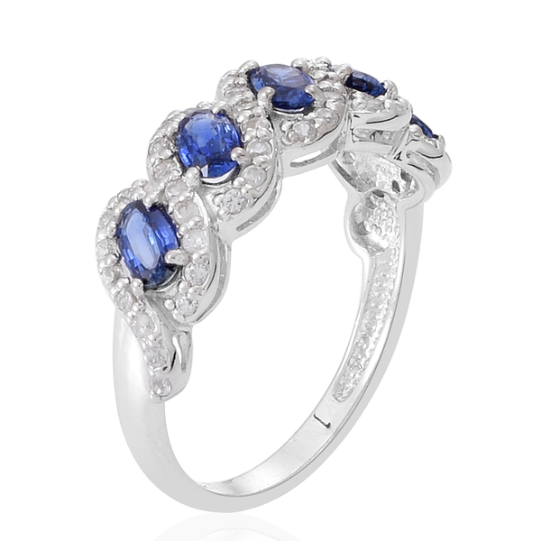 9K W Gold Rare AAA Ceylon Blue Sapphire (Ovl), Natural Cambodian White Zircon Ring 2.000 Ct.