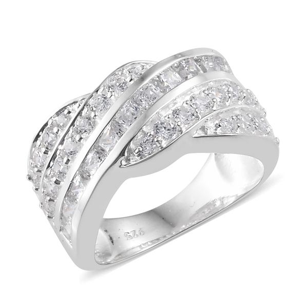 J Francis - Sterling Silver (Rnd and Sqr) Cluster Ring Made with Finest CZ, Silver wt 5.70 Gms