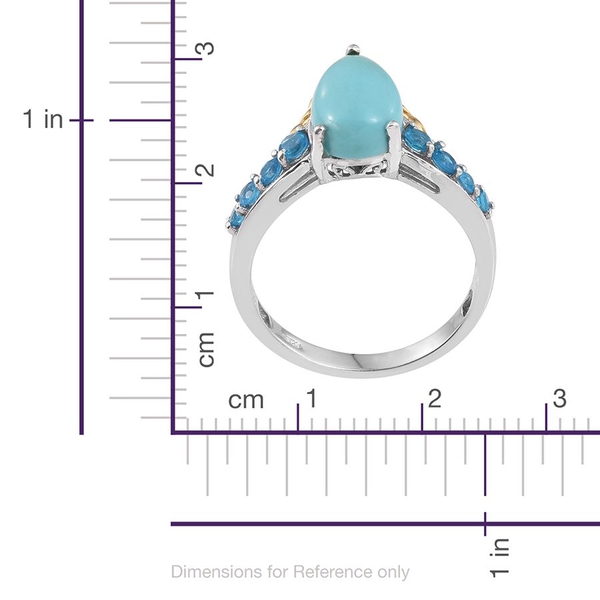 Sonoran Turquoise (Pear 3.00 Ct), Malgache Neon Apatite Ring in Platinum and Yellow Gold Overlay Sterling Silver 3.650 Ct.