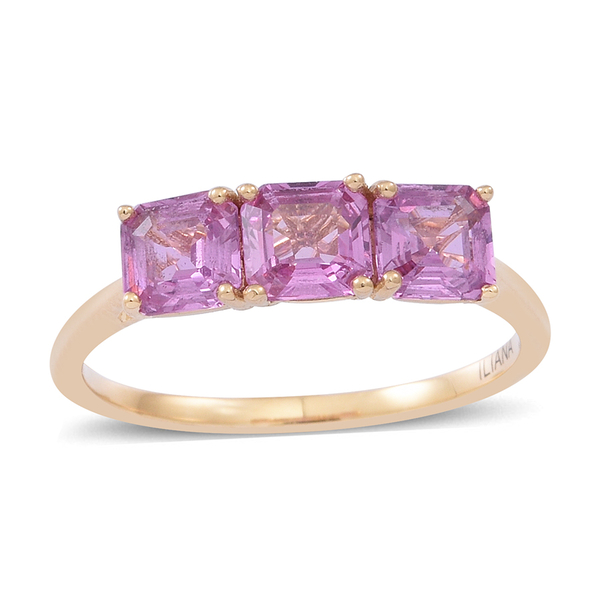 ILIANA 18K Y Gold Pink Sapphire (Asscher Cut) Trilogy Ring 2.250 Ct.