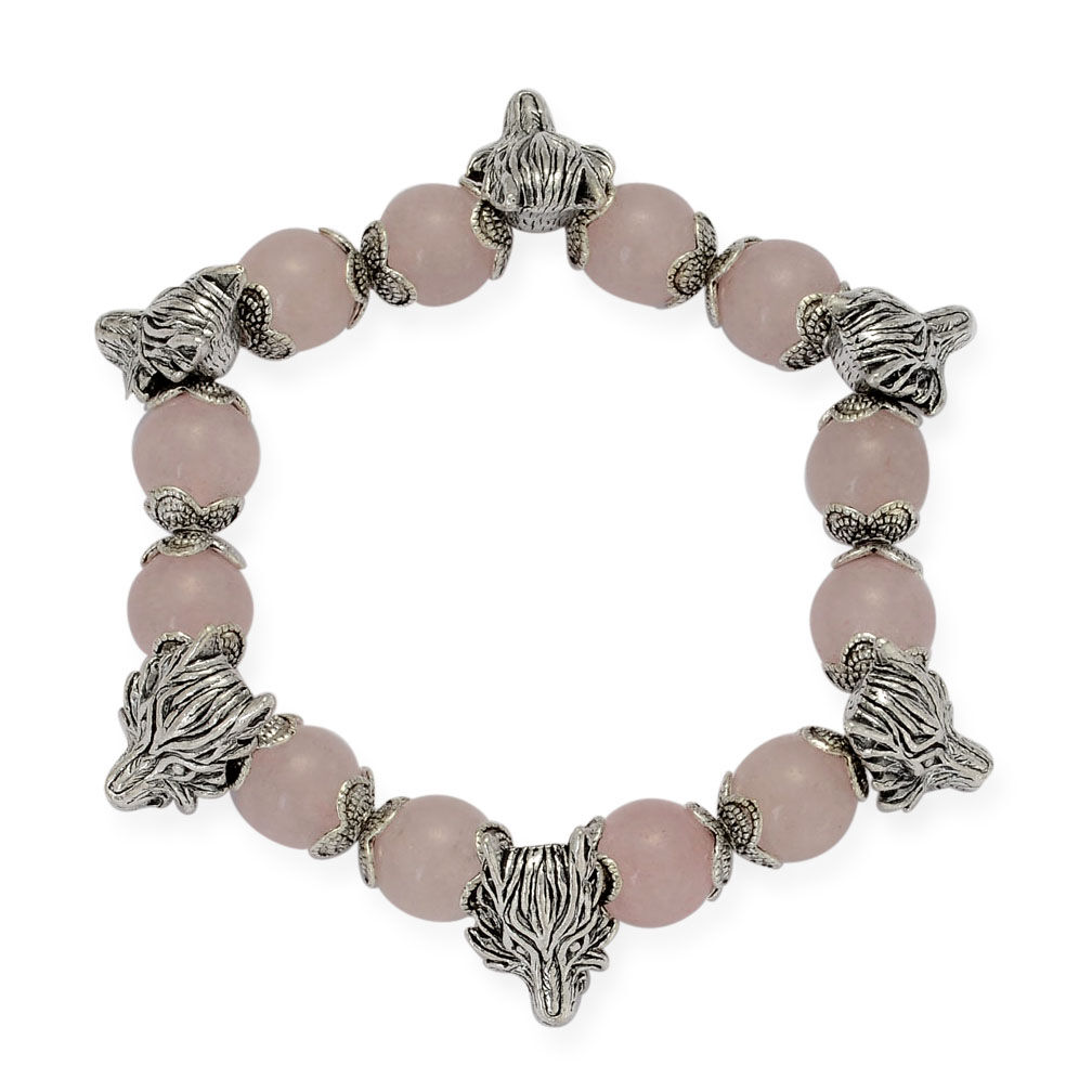 Rose Quartz Wolf Bracelet in Silver Tone (Size 7.5) 10.000 Ct.