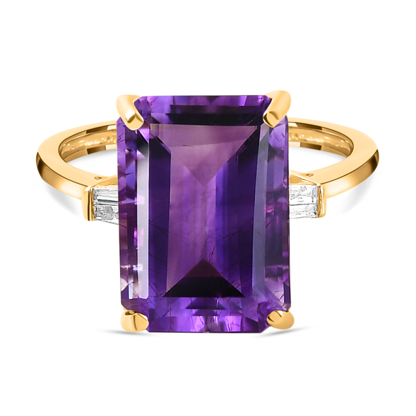 9K Yellow Gold AA Moroccan Amethyst and Diamond Ring 7.44 Ct.