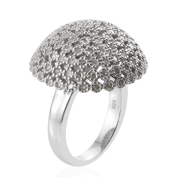 Designer Inspired- Limited Edition- Diamond (Rnd) Dome Ring in Platinum Overlay Sterling Silver 0.750 Ct