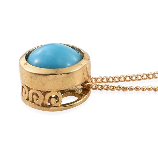 Arizona Sleeping Beauty Turquoise (Rnd) Solitaire Pendant with Chain in 14K Gold Overlay Sterling Silver 1.150 Ct.