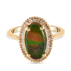 AA Canadian Ammolite (Ovl 12x7mm) and Diamond (0.25cts) Ring (Size M) in 14K Gold Overlay Sterling Silver 2.4