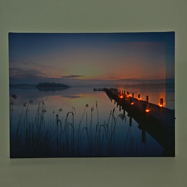 Wall Decor - LED Lights Lake and Bridge Wooden Frame Wall Hanging (Size 40X30 Cm)