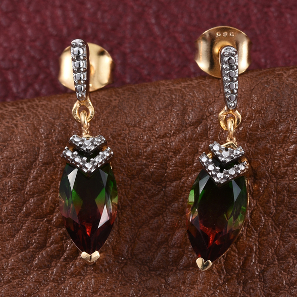 Bi-Color Tourmaline Quartz (Mrq) Earrings (with Push Back) in 14K Gold Overlay Sterling Silver 3.000 Ct.
