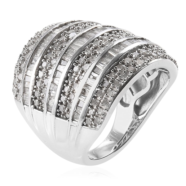 Designer Inspired -Natural Diamond Cluster Ring in Platinum Overlay Sterling Silver 2.04 Ct, Silver wt 8.45 Gms