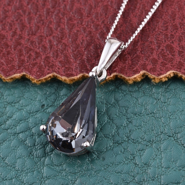 Lustro Stella  - Silver Night Crystal (Pear) Pendant With Chain in Platinum Overlay Sterling Silver