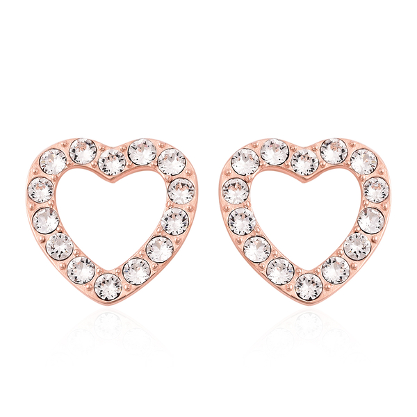 Lustro Stella White  Heart Stud Earrings in Rose Gold Plated Sterling Silver
