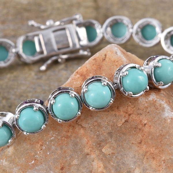 Sonoran Turquoise (Rnd) Bracelet (Size 7.5) in Platinum Overlay Sterling Silver 13.500 Ct.