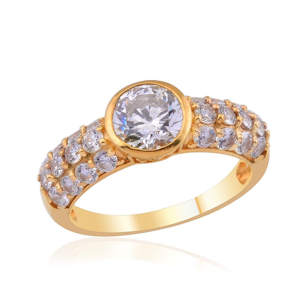 Lustro Stella - 14K Gold Overlay Sterling Silver (Rnd) Ring Made with Finest CZ 3.480 Ct.