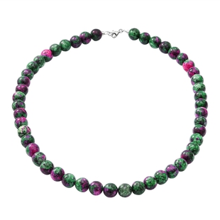 Natural Ruby Zoisite Beads Necklace (Size - 20) With Lobster Clasp in Sterling Silver 250.00 Ct.