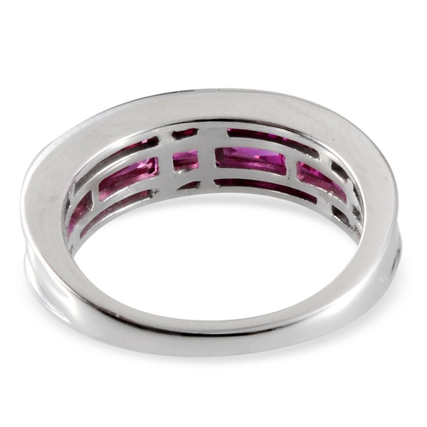 Simulated Ruby (Sqr) 7 Stone Band Ring in Platinum Overlay Sterling Silver 3.000 Ct.