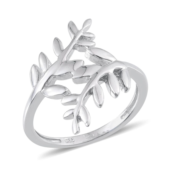 Platinum Overlay Sterling Silver Olive Leaves Crossover Ring, Silver wt 4.18 Gms.