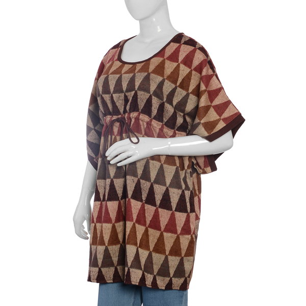 Designer Inspired- Beige Brown and Multi Colour Geometric Pattern Dress (Size 85x60 Cm)