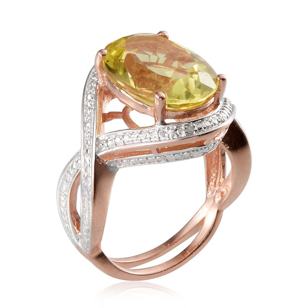 Brazilian Green Gold Quartz (Ovl 8.50 Ct), Diamond Ring in Rose Gold Overlay Sterling Silver 8.520 Ct.