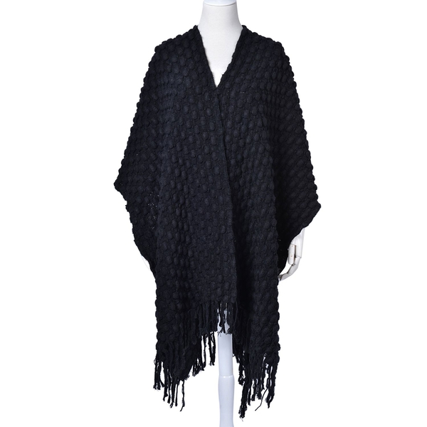 Black Colour Knitted Poncho (Size 110x90 Cm)
