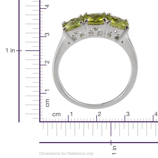 Hebei Peridot (Cush) Trilogy Ring in Platinum Overlay Sterling Silver 2.750 Ct.