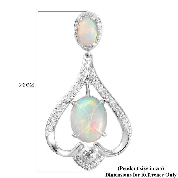 Ethiopian Welo Opal and Natural Cambodian Zircon Pendant in Platinum Overlay Sterling Silver 1.90 Ct.