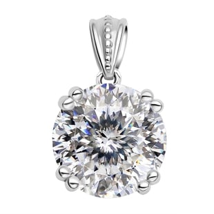 ELANZA Simulated Diamond Solitaire Pendant in Rhodium Overlay Sterling Silver