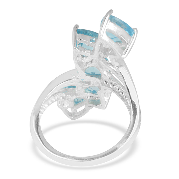 Swiss Blue Topaz (Trl) 5 Stone Crossover Ring in Sterling Silver 5.000 Ct.